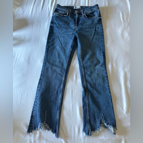 $60 Zara Bootcut Crop Chewed Hem - US 6 - blue - Picture 2 of 9